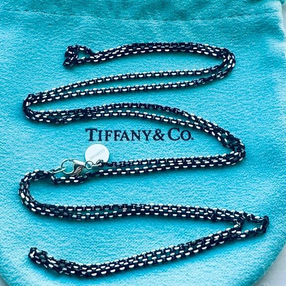RARE Tiffany & Co. Black Enamel Sparkle Chain in Silver, 30 inches, 1.7mm - Picture 2 of 5